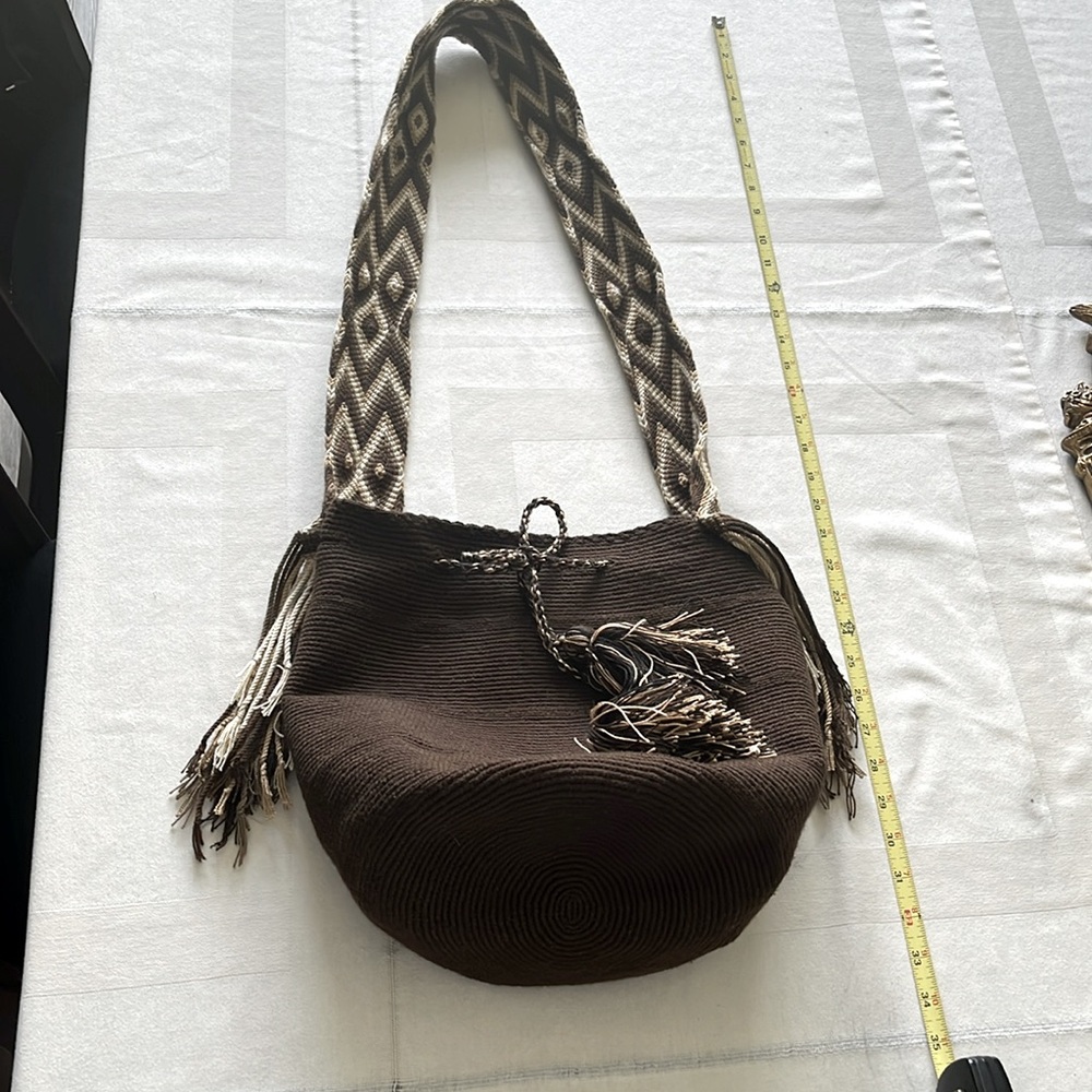 Wayuu Mochila Brown Woven  large Handmade Shoulder Bag - Picture 5 of 6